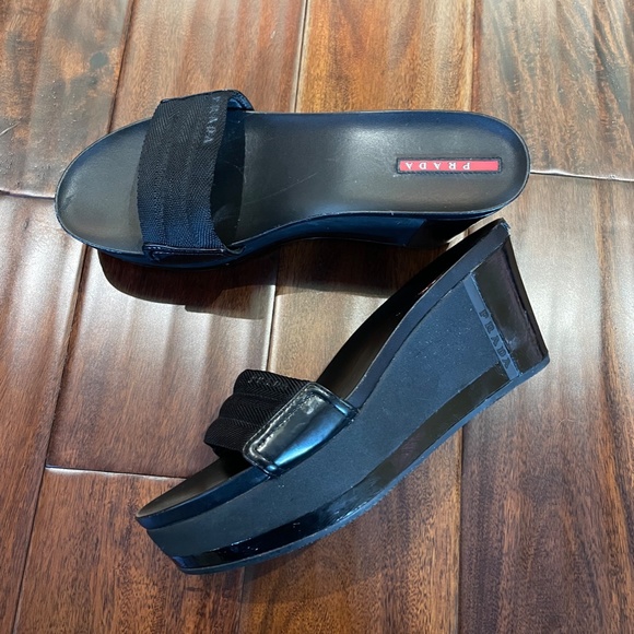 Prada Simple Black Wedges - Picture 3 of 7